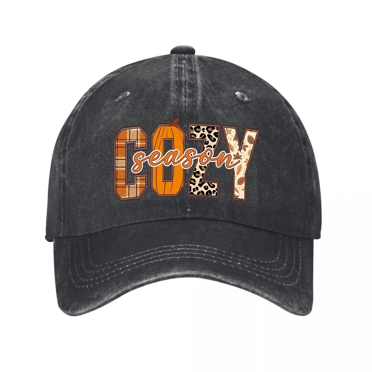 Cozy Season Fall Plaid Pumpkin Leopard Leaves Decor 2026 New Vintage Washed Baseball Cap