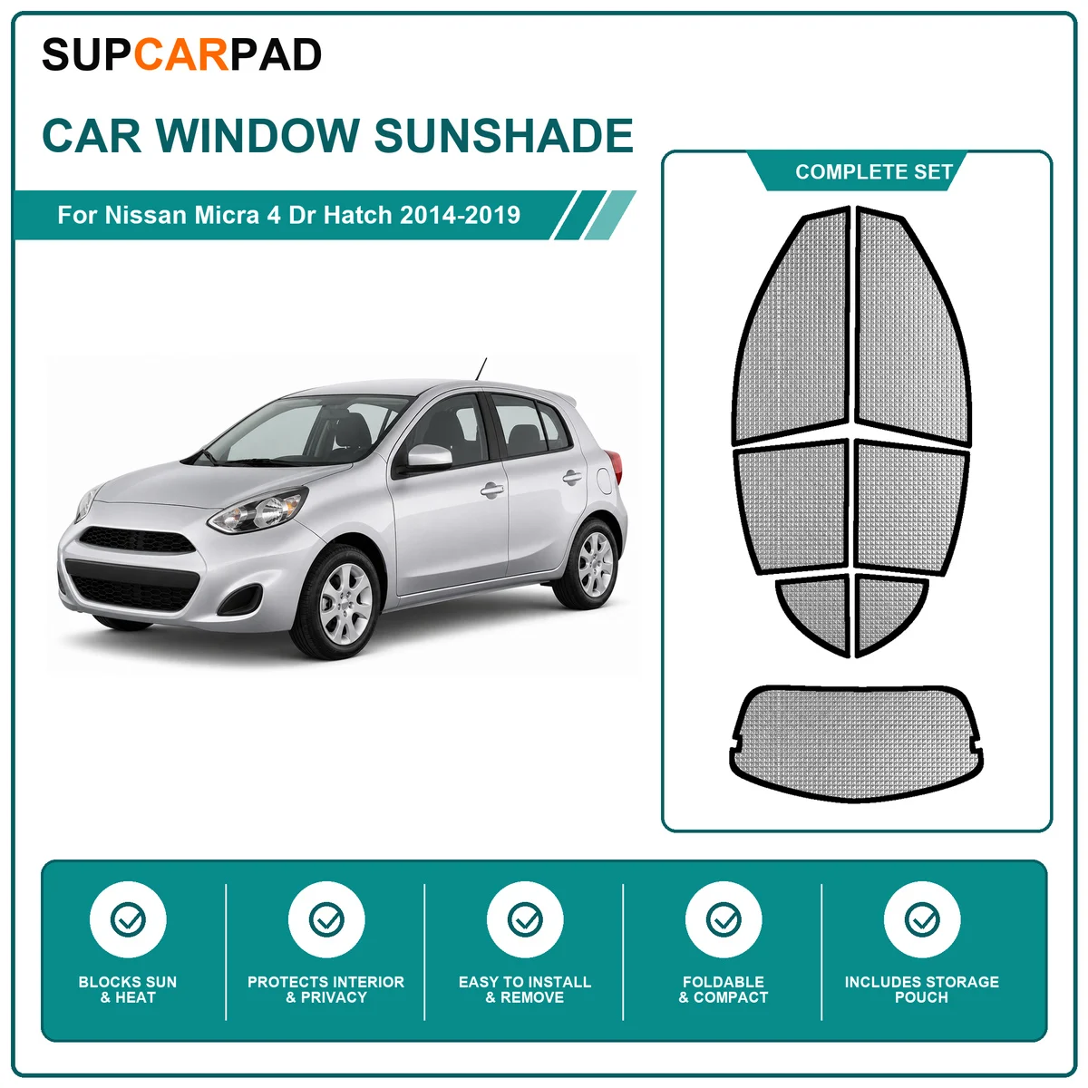 For Nissan Micra 4 Dr Hatch 2014-2019 Full Set Car Window Sunshades UV Block Privacy Heat Insulated Foldable Car Curtain