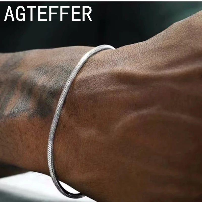 925 sterling silver 3MM 16-23cm Simple Snake Chain Bracelet Men Hip Hop For Women Fashion Charm Punk Party Jewelry Wholesale - Image 5