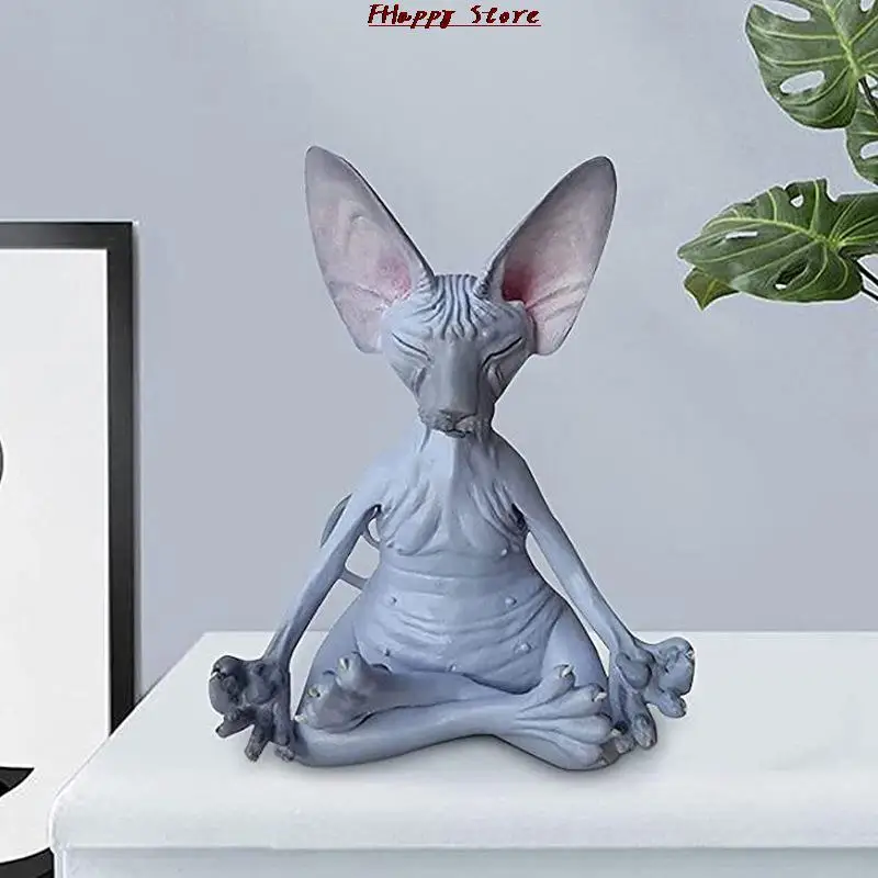 Home Decor Sphynx Cat Meditate Collectible Figurines Miniature Buddha Cat Figurine Animal Model Doll Toys Hairless Cat Figurine