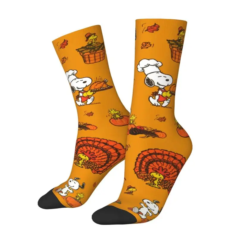 

Happy Thanksgiving Snoopy Men Women Crew Socks Unisex Cool 3D Print Beagle Dog Dress Socks