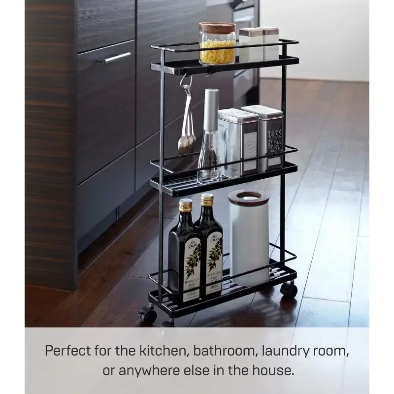 

Rolling Kitchen Island Three-Tier Metal Storage Cart - Portable Organizer Utility Cart