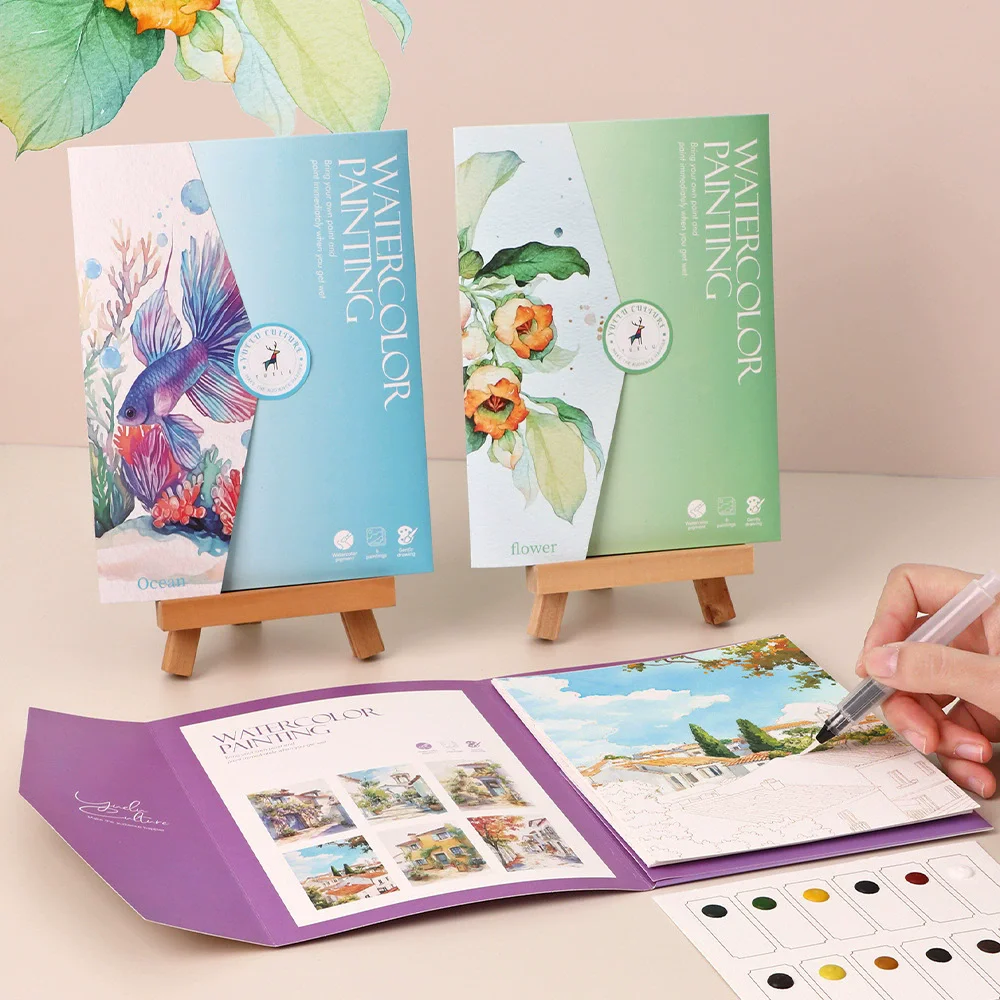 6 Sheets Watercolor Paint Set with Creative Coloring Book - Stress Relief Doodle Art for Kids & Beginners