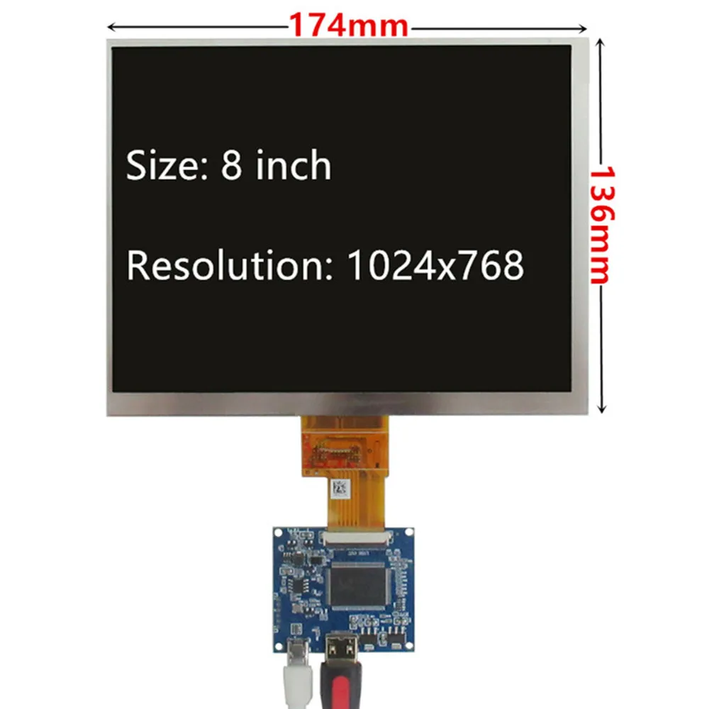 8 Inch 1024*768 IPS LCD Screen Display And Driver Control Board Mini HDMI-Compatible For DIY Lattepanda,Raspberry Pi PC Monitor