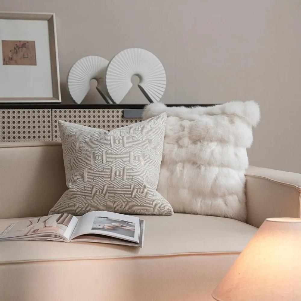 غطاء وسادة مخطط من إيما بيج تاوني بيرش مقاس 20 بوصة × 20 بوصة - وسادة أريكة فاخرة لغرفة المعيشة