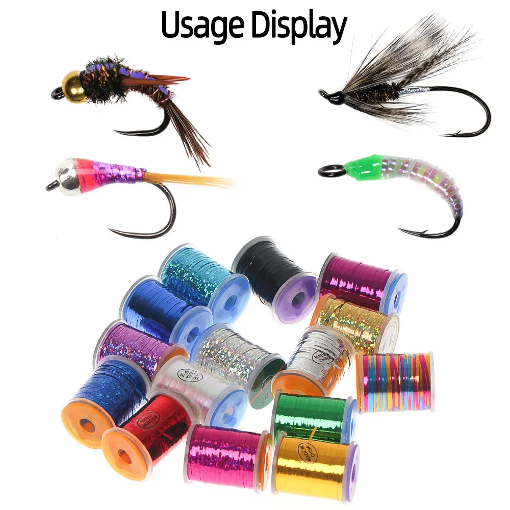 1PC 1mm szeroki płaski Mylar Tinsel holograficzny Flashabou Tinsel materiał do wiązania much dla Streamer Flashback nimfy Midges pstrąg Fishin — zdjęcie 6