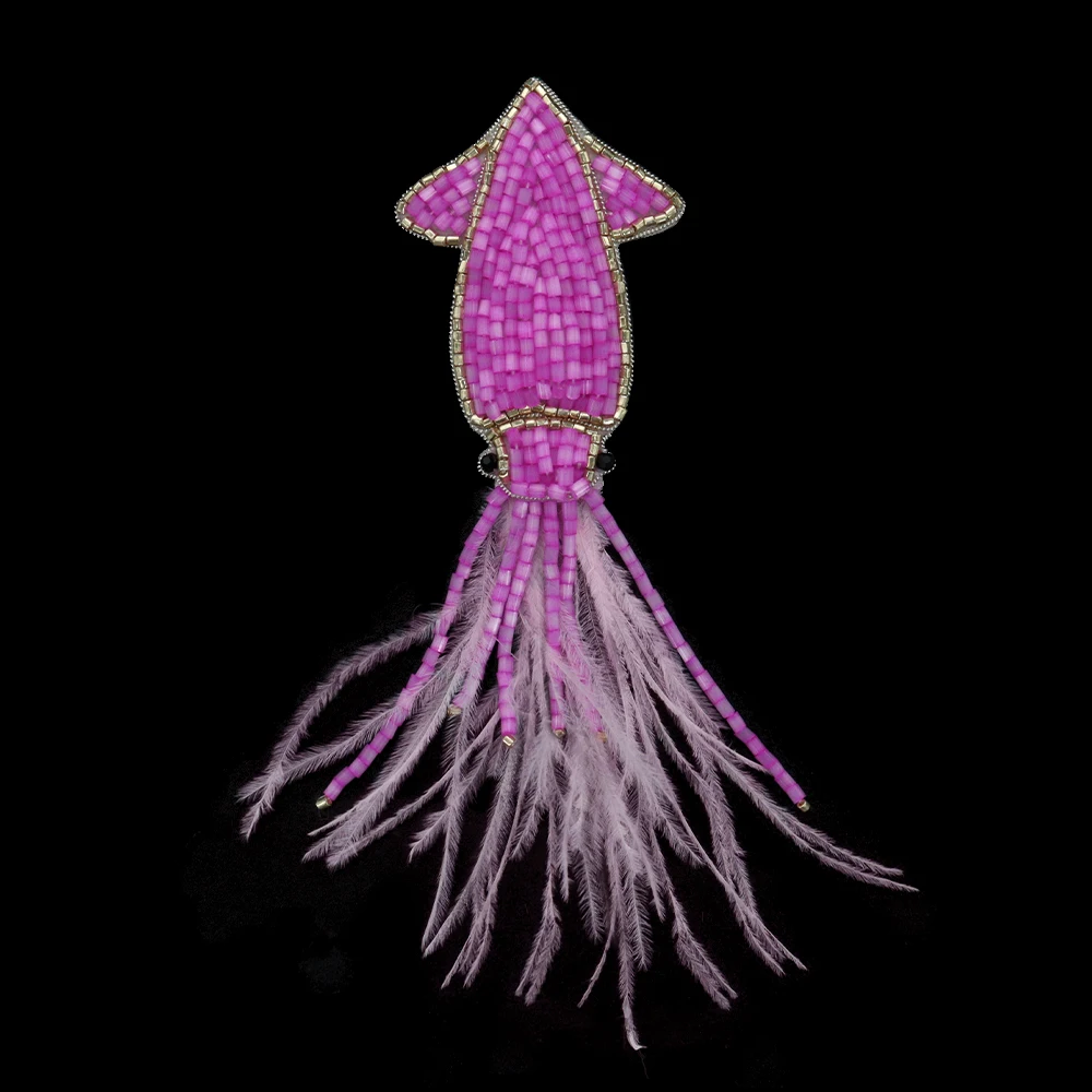 Beaded Applique Squid Sea Animal Patches Beaded Fur Snail, Jellyfish, Cuttlefish Patches Badges DIY Sewing Clothing 2pieces