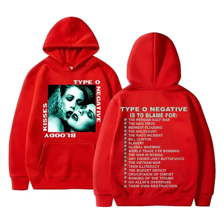 90s Streetwear Rock Type O Negative 1993 Bloody Kisses Touring Album Print Hoodie High Quality Casual Hoodies Unisex #3