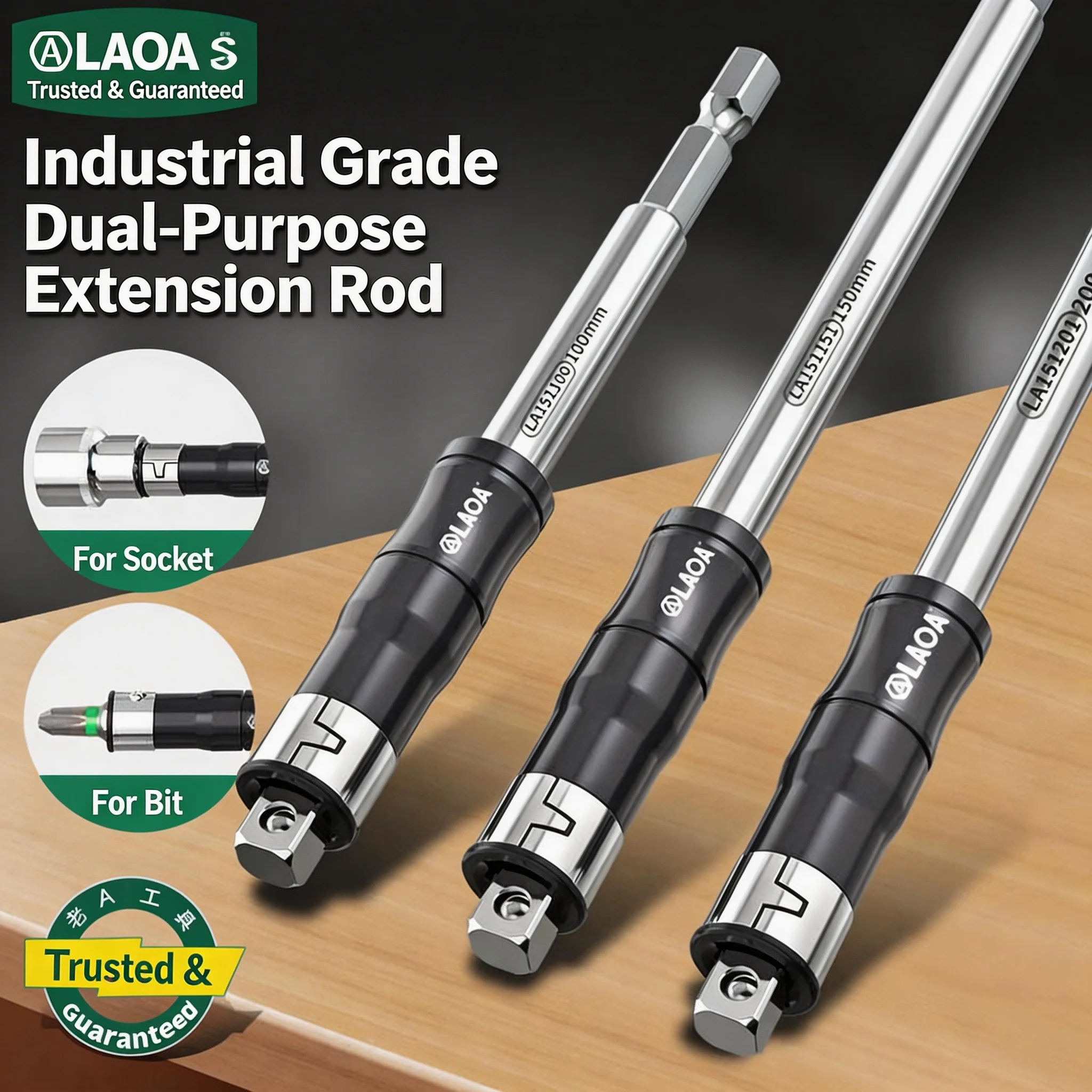 

LAOA 1/4" Hex Shank 2 in 1 Extension Rod Quick Release Drill Bit Adapter Socket Extension Bar for Electric Screwdriver & Drill