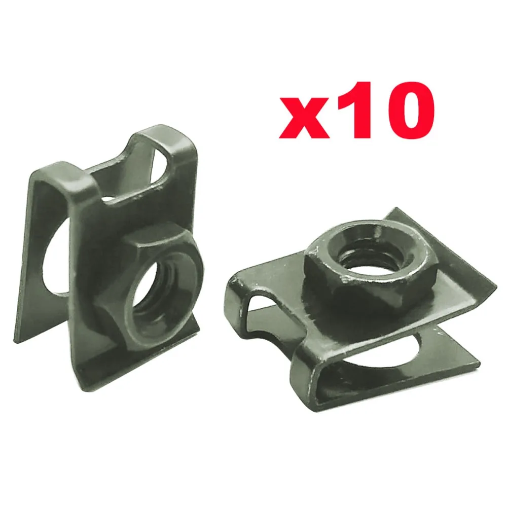 10pcs M6 Car Motorcycle Scooter ATV Moped E-bike Plastic Cover Metal Retainer 6mm U-Type Clips with Nut Rustproof