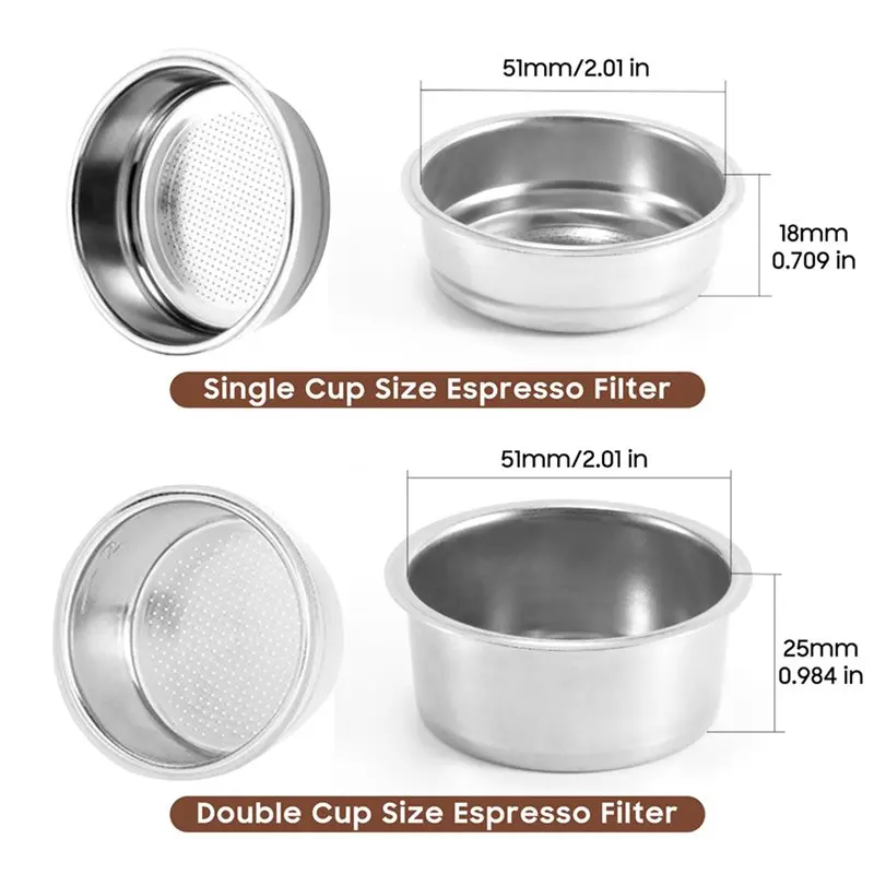 AB42-2 Set 51Mm Pressurized Espresso Filter Basket (Single & Double Cup) & Puck Screen - For Espresso Machines