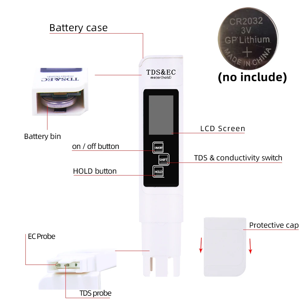 Miernik PH i miernik TDS Cyfrowy tester jakości wody 0-14 PH Miernik Tester 0-9990PPM TDS&EC LCD Czystość wody PPM Filtr akwariowy