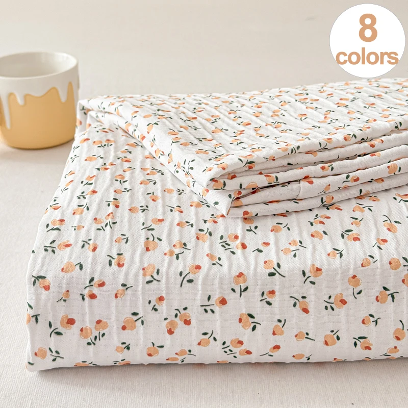 Floral Printed Cotton Wrinkled Fitted Sheet (No Pillowcase) 1Pc- Hypoallergenic, Super Soft Breathable,Fav for Dryness Lovers