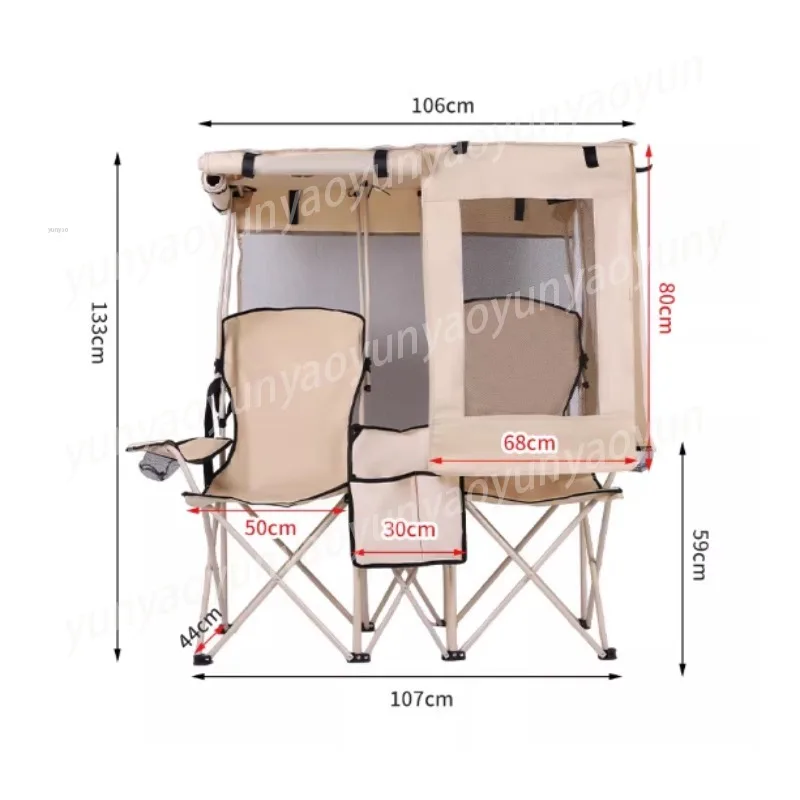 Foldable Two Person Outdoor Leisure Chair Built-in Awning Design Lightweight Portable Beach Fishing Picnic Director Camping