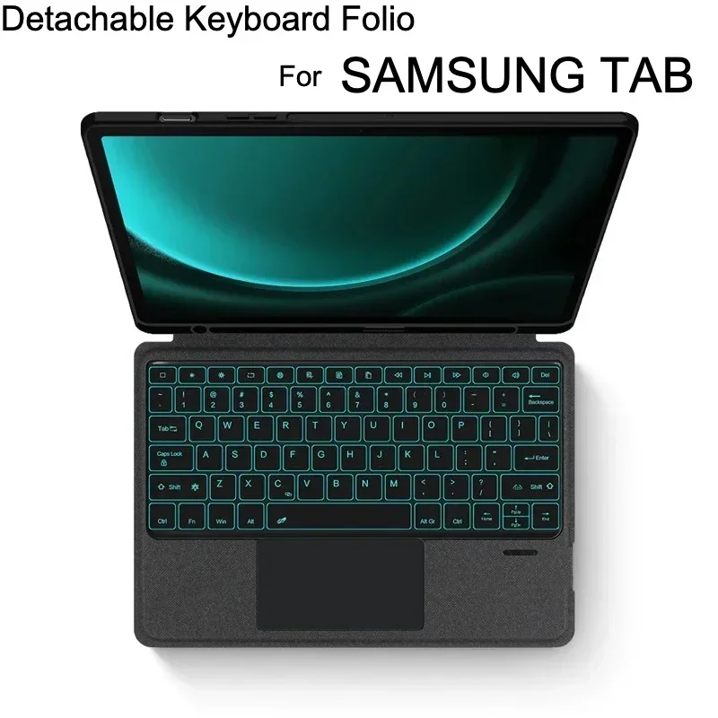 Backlit Detachable Trackpad Keyboard Case for Samsung Tab S9/FE Plus 12.4'' S7/S8/S7FE Plus 12.4''Bluetooth Keyboard Funda