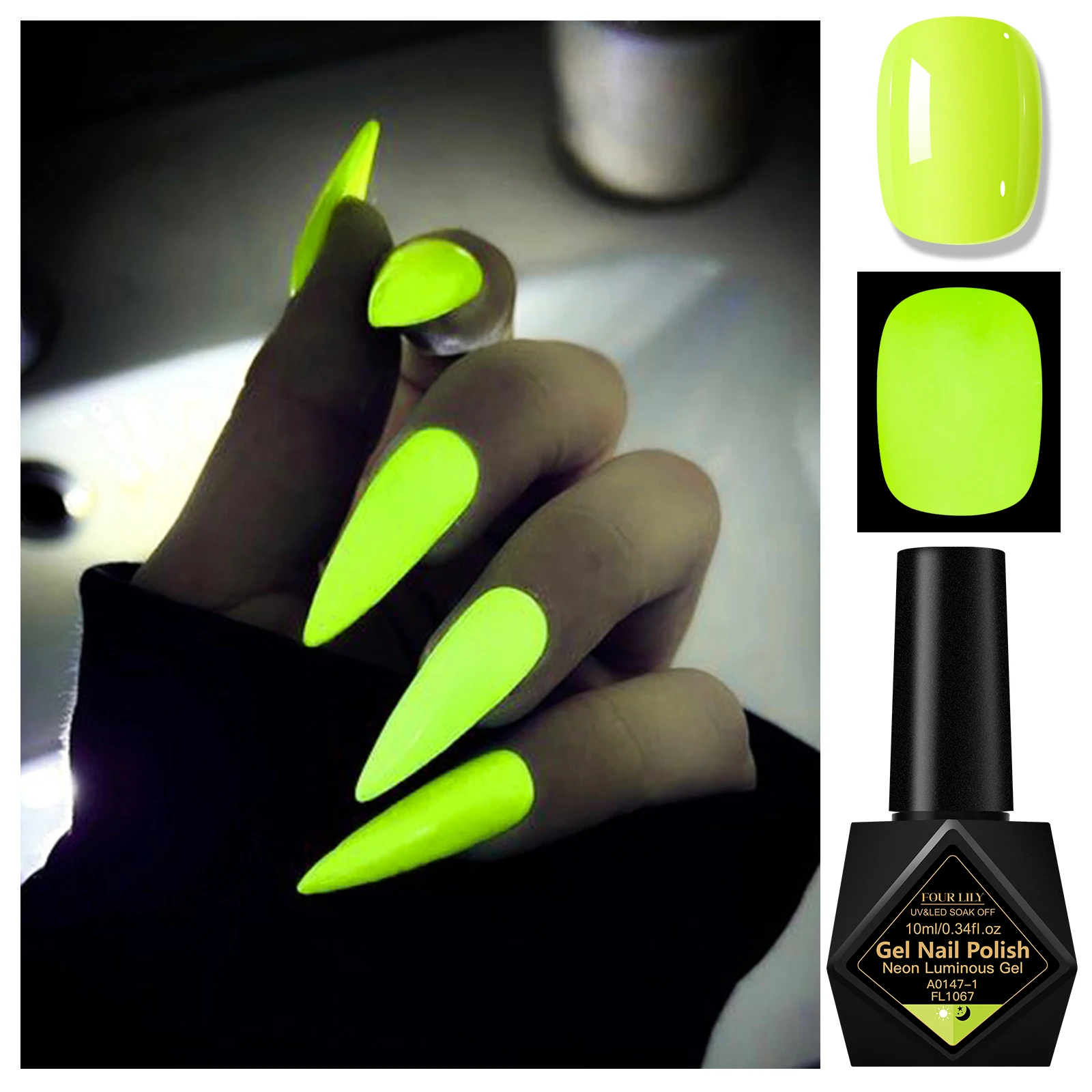 FOUR LILY Fluorescent Glow in the Dark Gel Nail Polish 10ml Luminous Soak Off UV LED Nail Gel   Long Lasting Nail Art