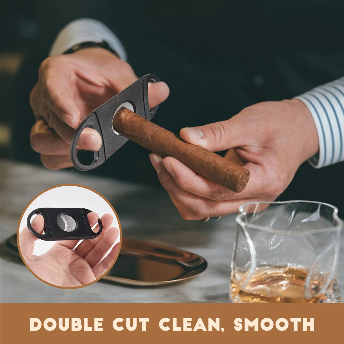 Oval-Shaped Cigar Cutter, Double Cut Blade