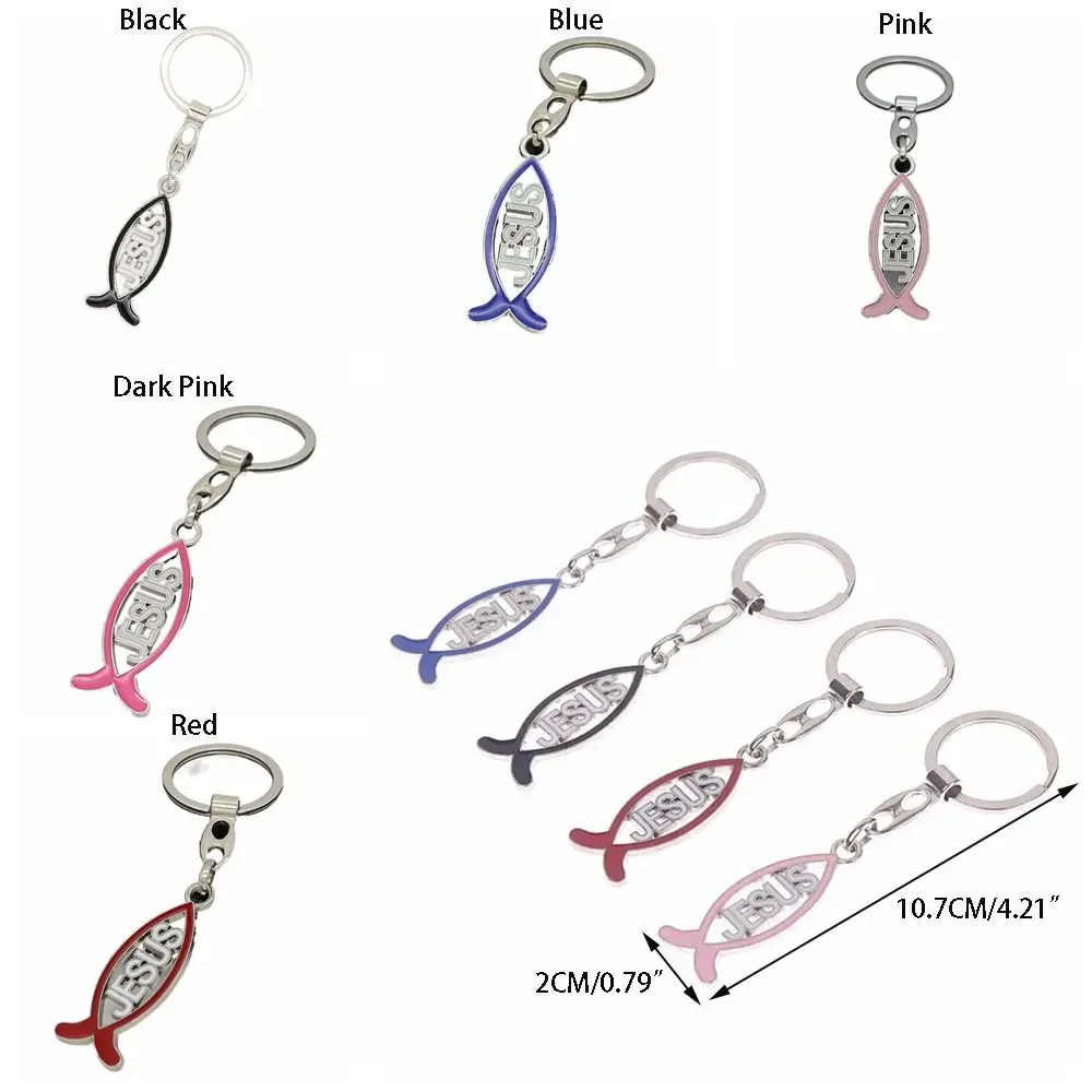 Funny Alloy Fish Shape Keychain Religious Cartoon Jesus Charm Pendant Fish Shape Christian Car Keychain Church Souvenir