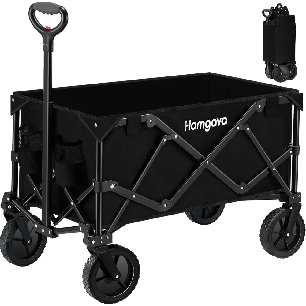 

Collapsible Folding Wagon Cart,Heavy Duty Garden Cart with All Terrain Wheels,Portable Large Capacity Utility Wagon Cart