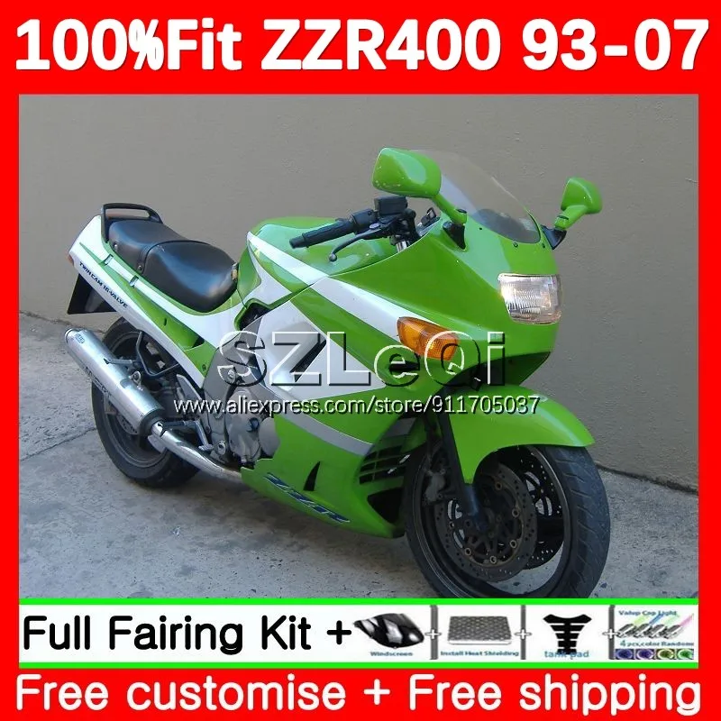 ZZR-400 For KAWASAKI NINJA ZZR400 93 94 95 96 97 98 99 119No.22 ZZR 400 2001 2002 2003 2004 2005 2006 2007 Fairing Stock green