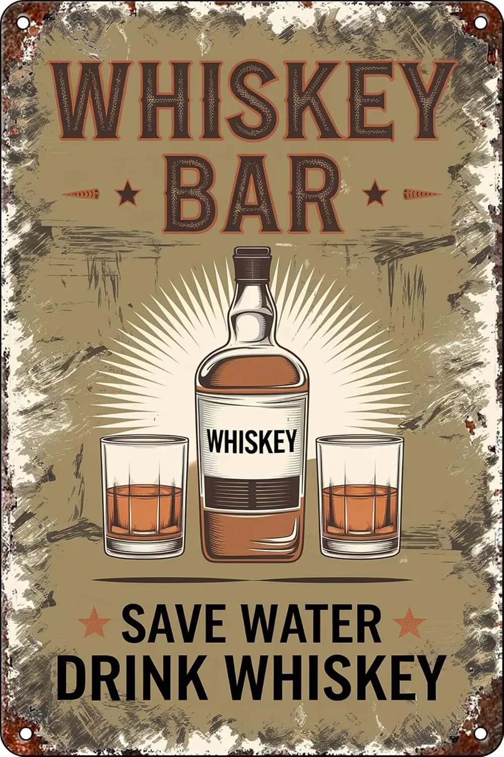 Whiskey Bar Save Water Drink Whiskey Funny Sarcasm Metal Tin Signs Vintage for Man Cave Wall Decor Garage Bar Office Patio  sign