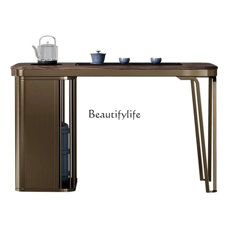 

ls 27New Chinese Balcony Office North American Black Walnut Luxury Stone Tea Table