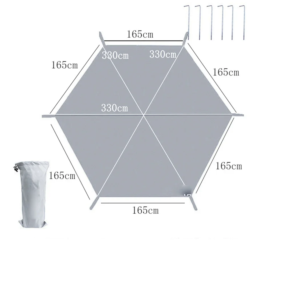 

Large Camping Mat Hexagon Waterproof Ground Sheet Footprint Picnic Mat Big Tarp Awning Shade Beach Travel Mat With Ground Nails