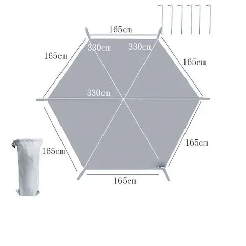Large Camping Mat Hexagon Waterproof Ground Sheet Footprint Picnic Mat Big Tarp Awning Shade Beach Travel Mat With Ground Nails