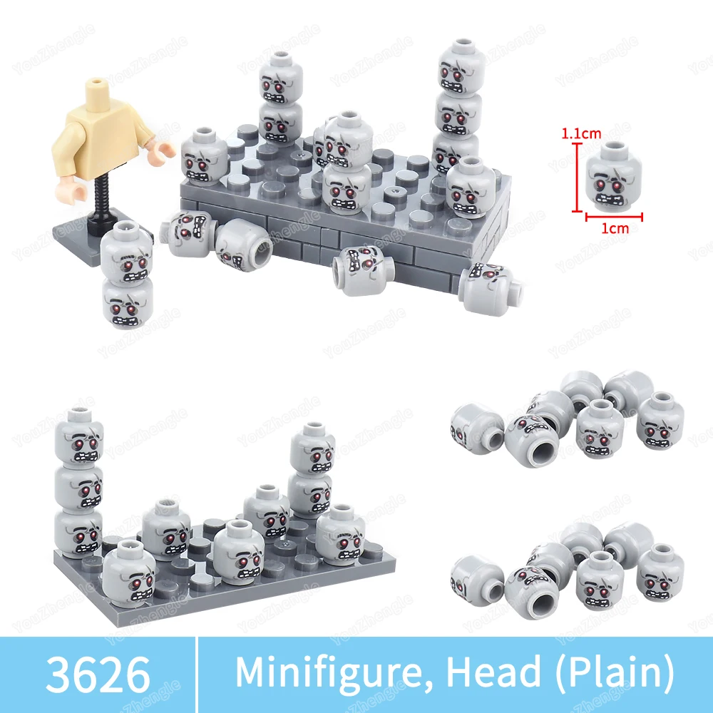 Alien Zombie Roaring Face Pattern Building Block 3626 Printed MOC Figures Head Parts Matching Scene Accessories Model Gifts Toys