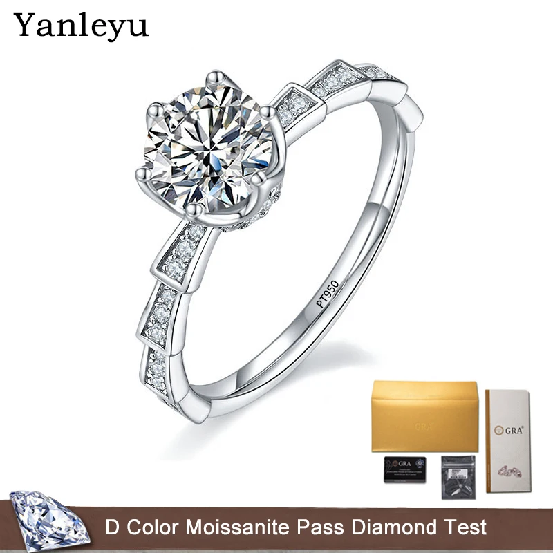 

Yanleyu Solid Platinum PT950 Fine Jewelry Wedding Rings for Women 1.0ct D Color Moissanite Dianond Engagement Ring with GRA Crad