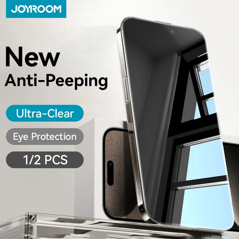 Joyroom 1/2 pçs vidro temperado anti-espião para iphone 15 pro max protetor de tela de cobertura completa anti-risco para iphone 14 13 pro max