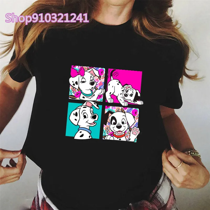 Cute Puppies T Shirt Women Funny Lady T-shirt Kawaii Girls Tshirt 101 Dalmatians Cartoon Graphic Tops Female Tee Shirt