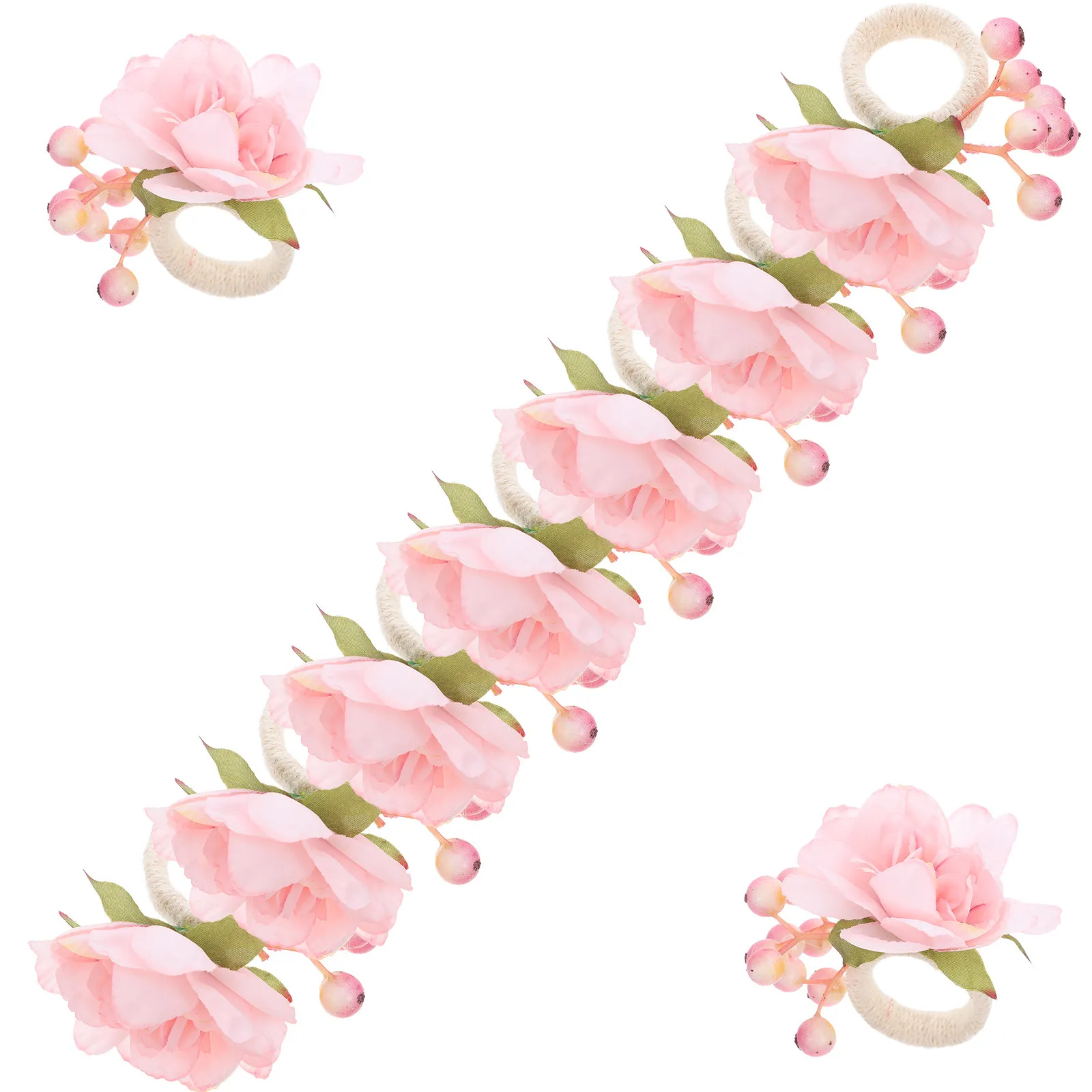 12Pcs Flower Napkin Rings Faux Floral Napkin Buckles Berries Reusable Wedding Party Thanksgiving Table Setting Decor