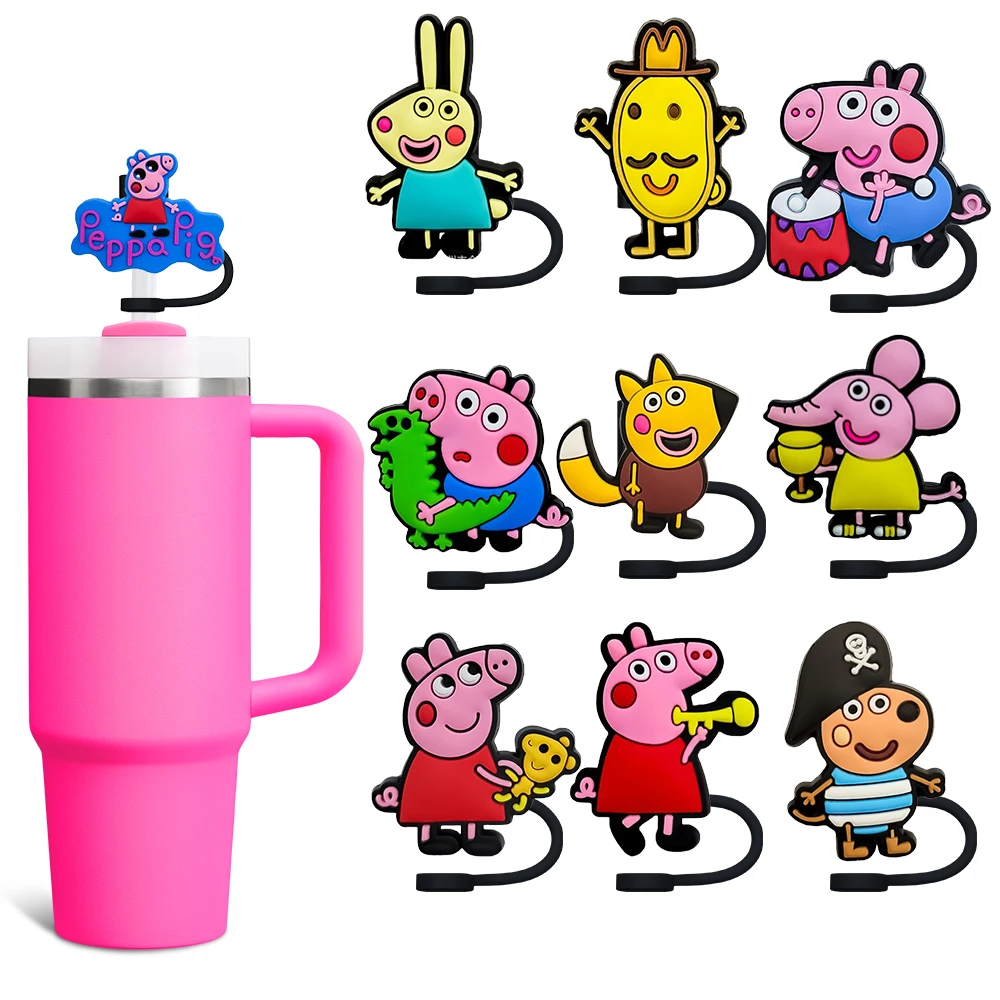 1-15PCS Cartoon Pink Pig Straw Cover Cap 8&10MM Drinking Cup Accessories Splash Proof Drink Fit Cup Straw Cap Charms party Gift