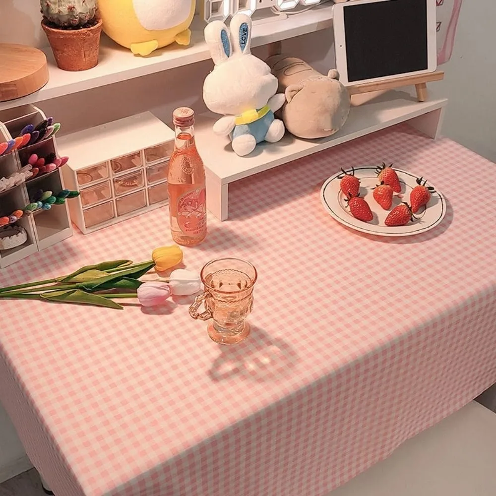 

Premium Dust-proof Plaid Tablecloth Rectangular Wrinkle Free Dining Table Protector INS Washable Writing Desk Mat Dormitory