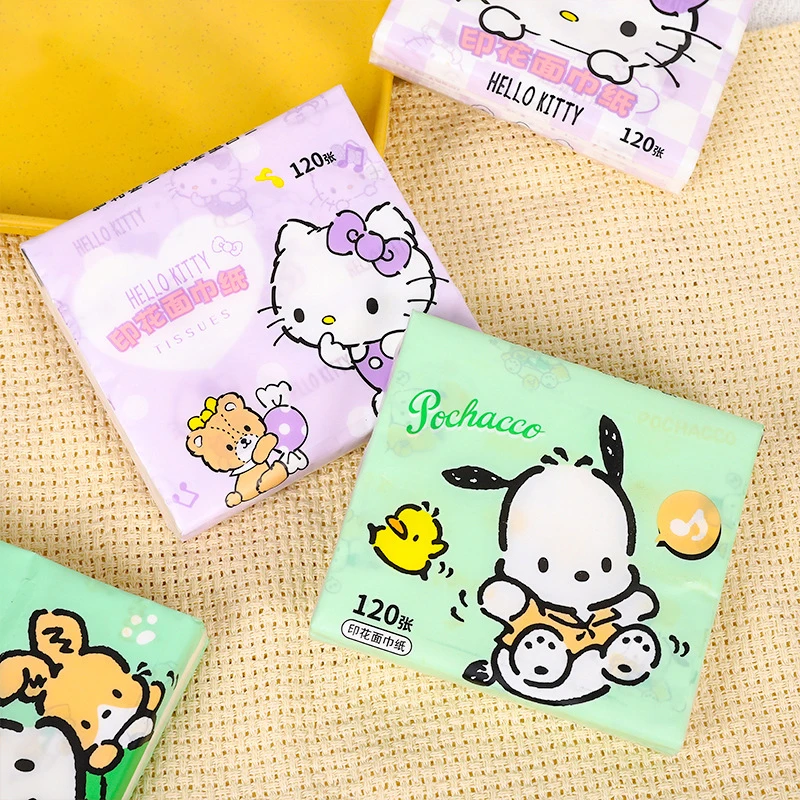 40pcs Sanrio Tissue Kawaii Hello Kitty Pochacco Cartoon Printed Handkerchief Cute Girl Portable Toilet Paper Girly Birthday Gift