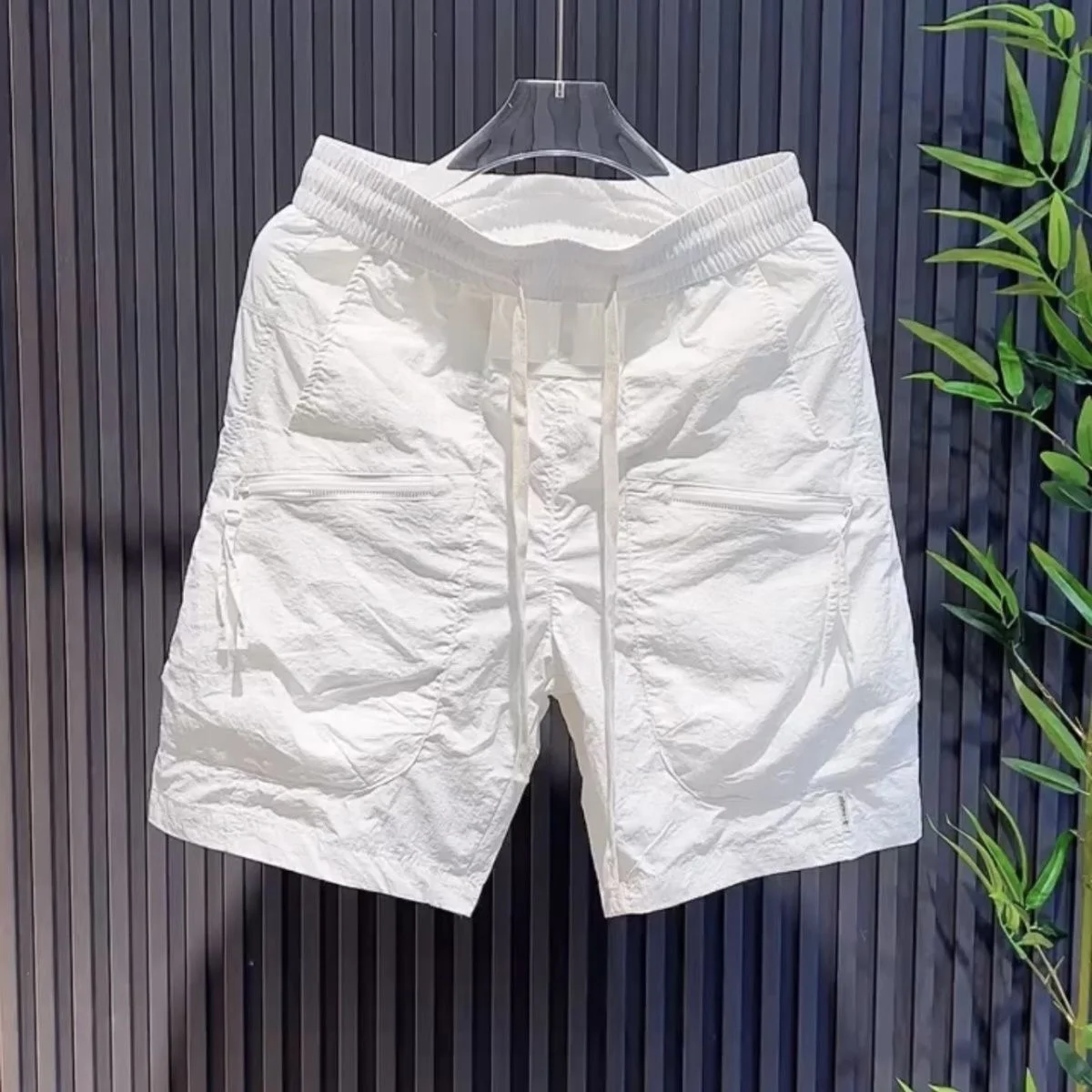 

American Sle Four-Quarter ort Pants Men Summer Thin Ice Silk ket Zipper Five Casual Beach Big orts Loose Straight Leg