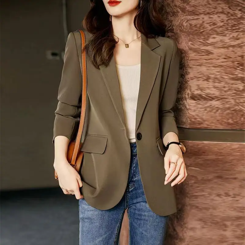 

Fashion Single Breasted Blazers Women Turn Down Collar Office Blazers for Woman Solid Color Long Sleeve Suits Jackets Mujer