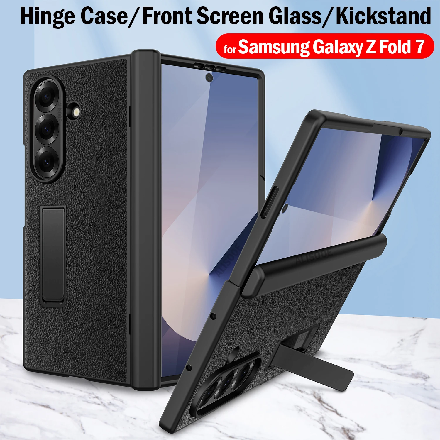 

Чехол Z Fold 7, шарнирная подставка, передняя стеклянная крышка для Samsung Galaxy Z Fold 7 5G, роскошный кожаный чехол с полной защитой для телефона