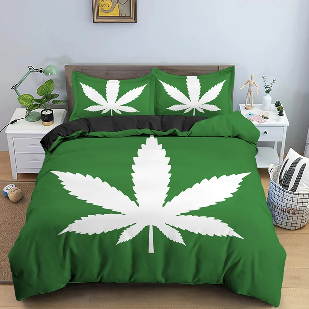 Psychedelic Weed Leaves Duvet Cover Marijuana Weed Bedding Set Single Double Twin Queen King Size Microfiber 2/3 PCS Quilt Cover