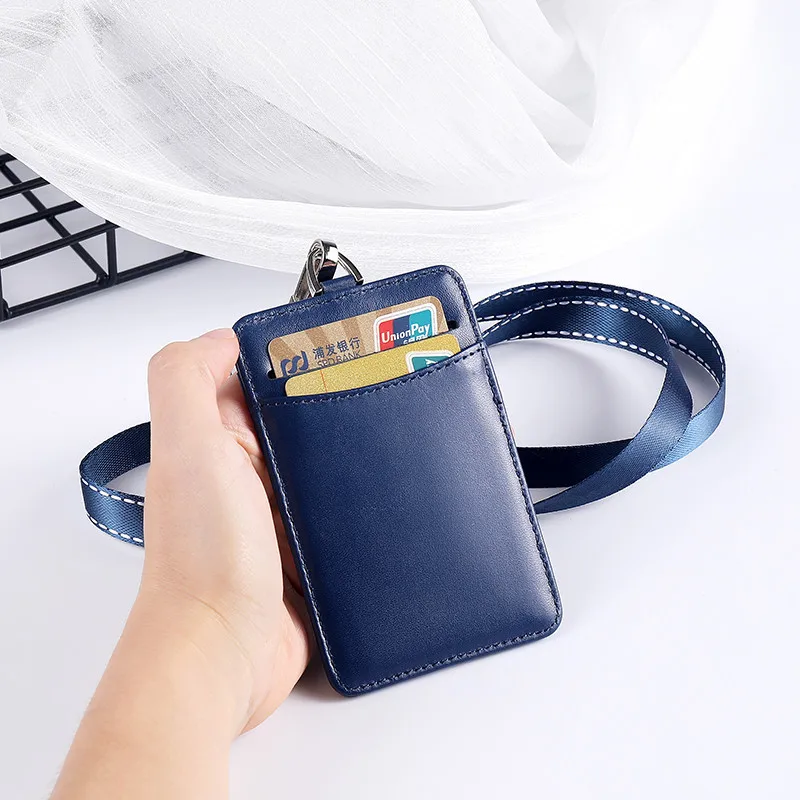 New Cow Leather ID Card Sleeve Card Holder Badge Case Clear Bank Credit Card Clip Badge Holder Accessories