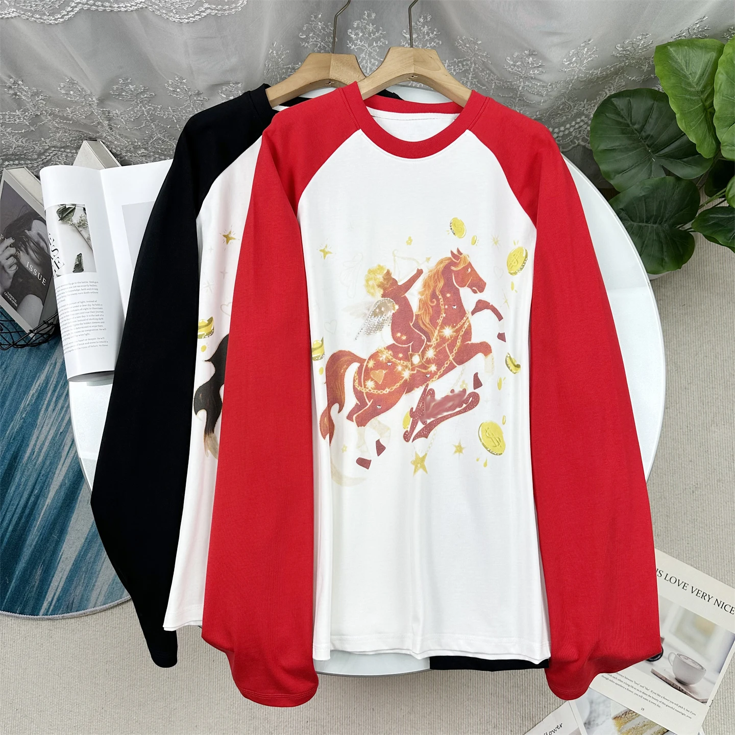 

Женская футболка Gold-Veredict с длинным рукавом, с принтом на плечах, повседневный стиль, хлопок, влагоотводящая, круглый вырез