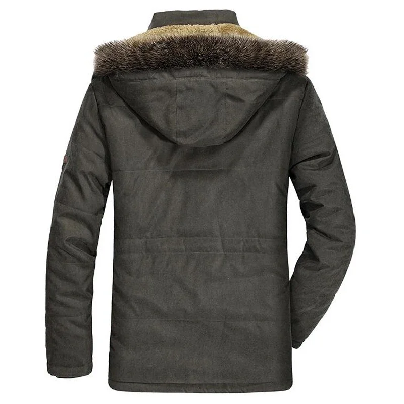 Winter Jacket Men\'s Plus Size Cotton Padded Warm Parka Coat Casual Faux Fur Hooded Fleece Long Male Jacket Windbreaker