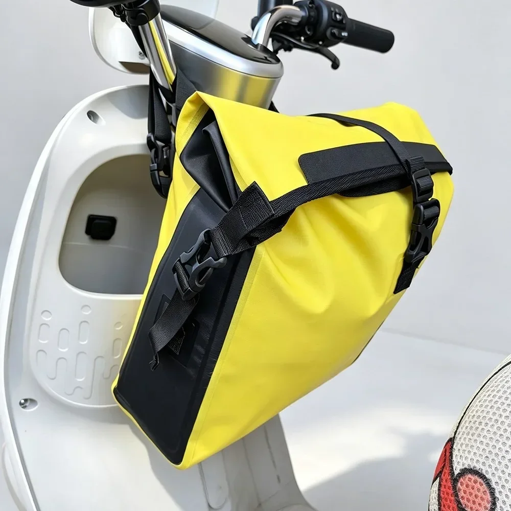 Waterproof Electric Scooter Front Bag, Roll Top Motorcycle Handlebar Storage Pouch, Bike Basket Bag for Commute Grocery
