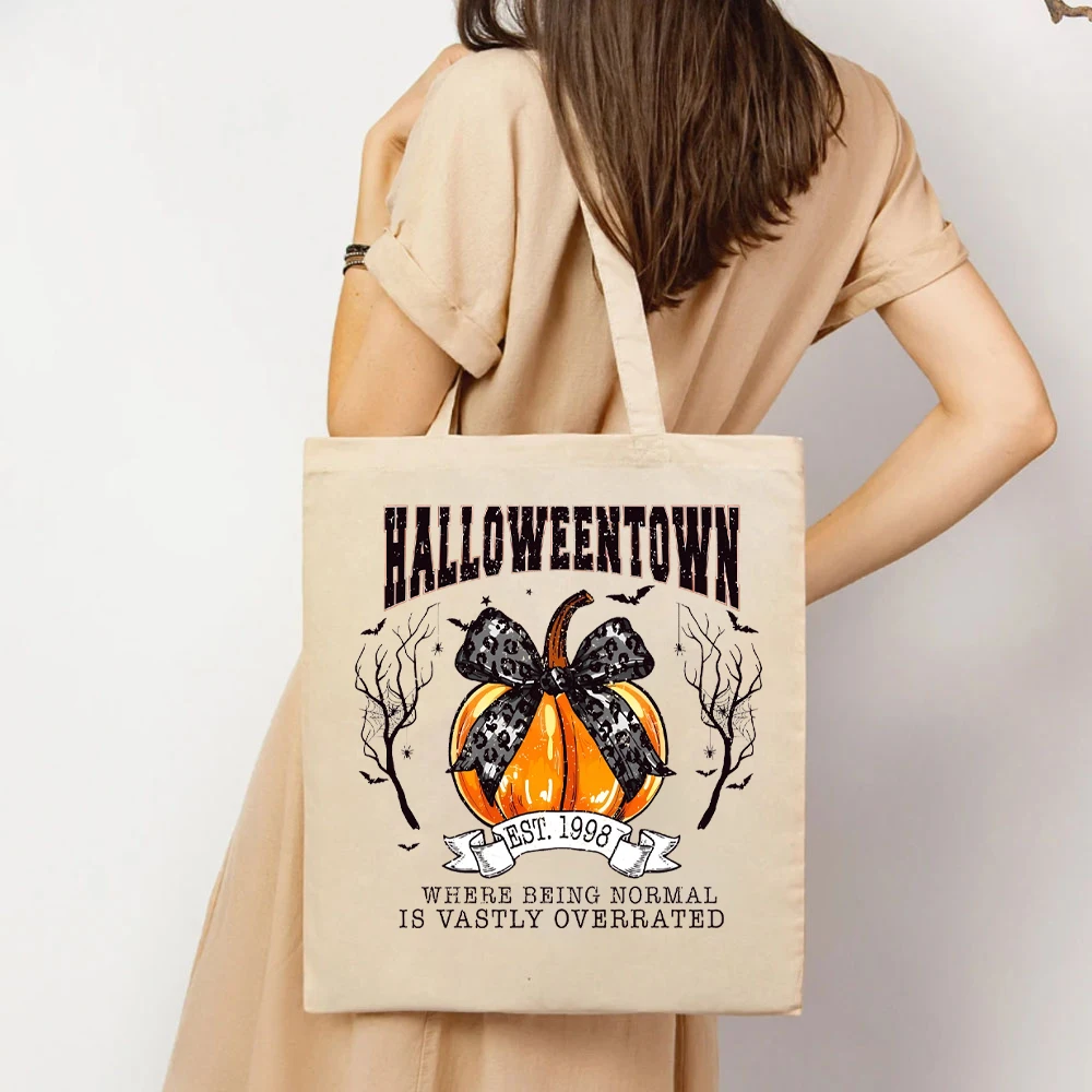 Halloweentown  Bags Retro Halloween Pumpkin Witch Women Handbags Halloween Women's Shopping Bag Spooky Season Tote Bag for Women