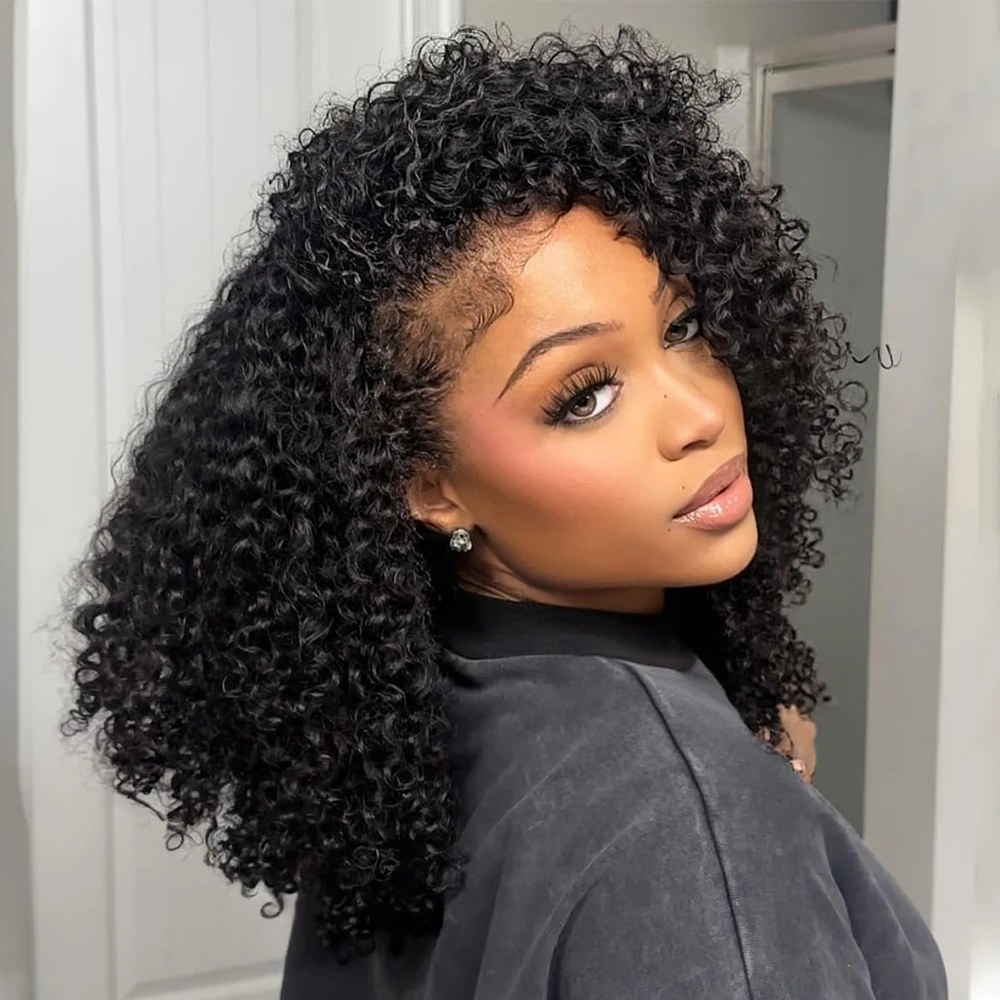 

Kinky Curly Flip Over Wig Half Wigs Human Hair 3 in 1 Glueless Wig With Drawstring Seamless Wear Go Glueless Wig For Summer