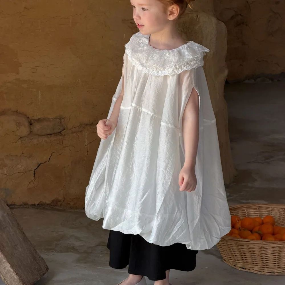 New Arrival Toddler Sundress, Frill Collar Sleeveless Bubble Hem Dress, Sweet Korean Children Wear for 90-150cm