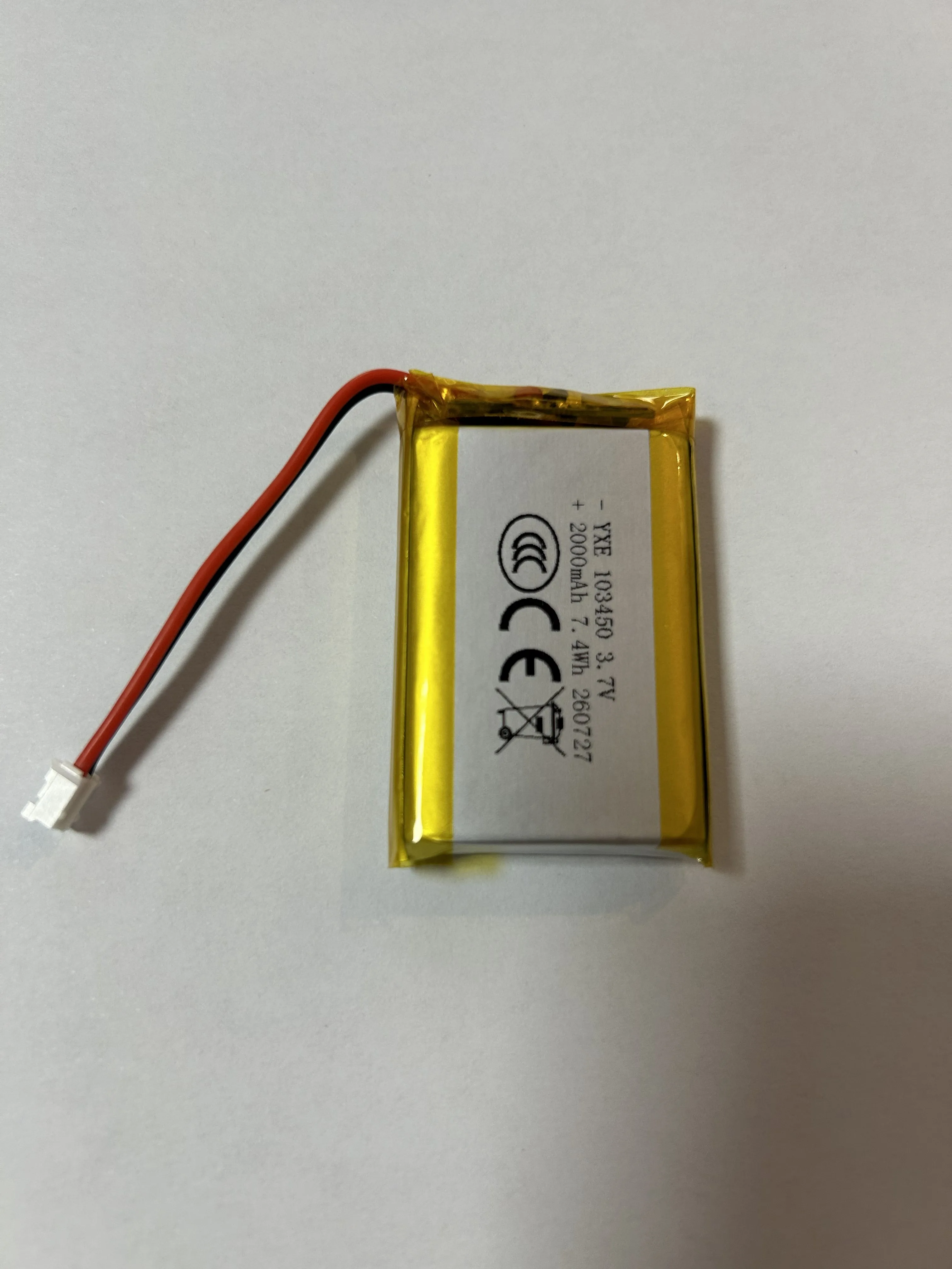 103450 3.7V 2000mAh Li-Po Rechargeable Battery High Capacity Portable for Camera GPS Navigator MP5 Headset with JST PH2.0 Plug
