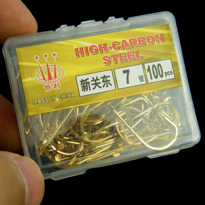 100 Pcs New Kanto Barbless Golden Fish Hooks Long Shank Black Pit Carp And Carp Fishing Gear