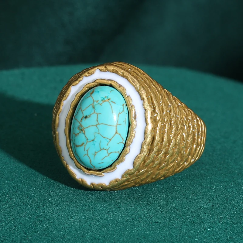 

Vintage Blue Natural Stone Rings Luxury Designer Gold Color For Woman Brands Jewelry Antique High Quality Accessories Party 2025